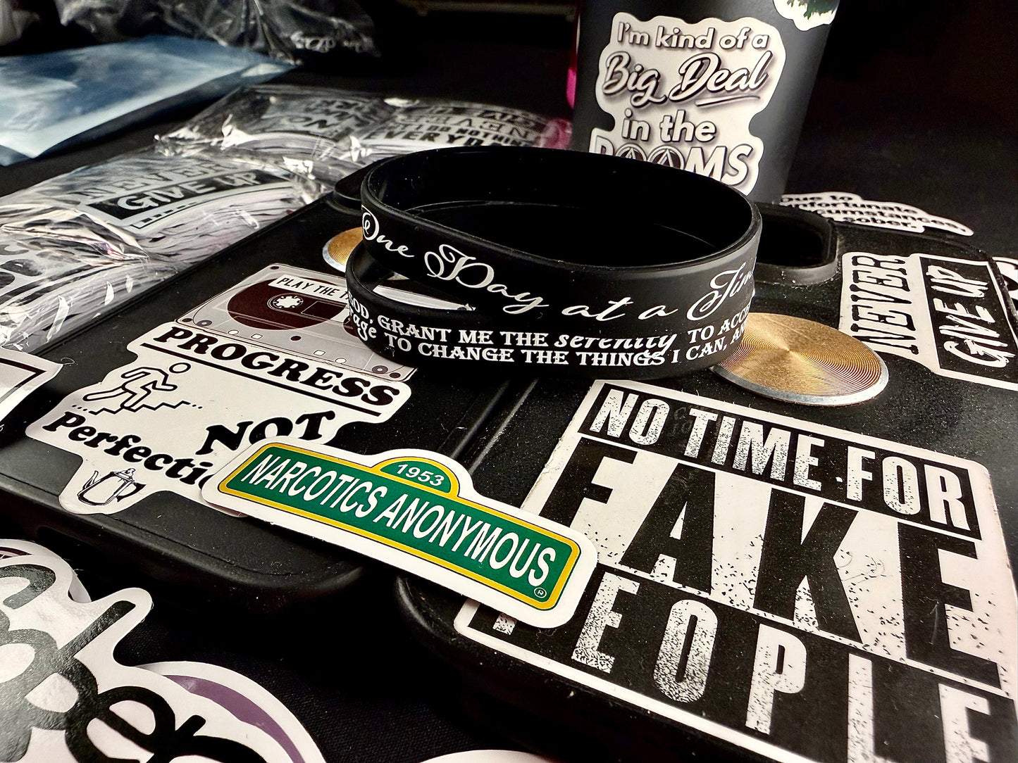 Cursive Blacked Out One Day & Serenity Bands🙏🏻👑📘 "ENTER" Paired Bands!