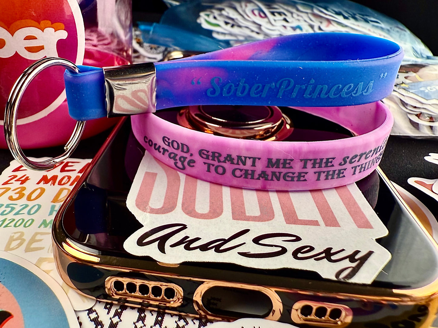 “Twisted Pinked Out” Serenity Prayer Band W/Keychain @ Recovery Stickers 👸🙏🏻📘